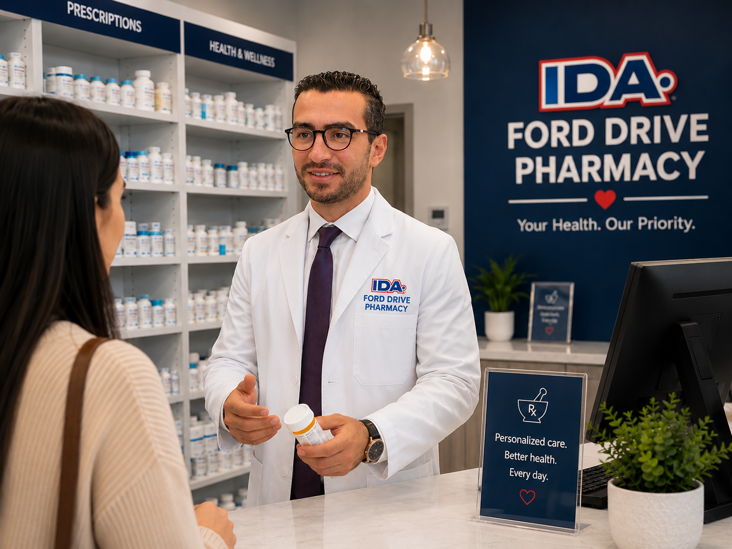 IDA Ford Drive Pharmacy pharmacist in white coat